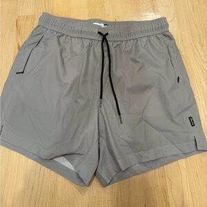 Amazon Men’s Swim Trunks in Light Gray with Black Drawstring